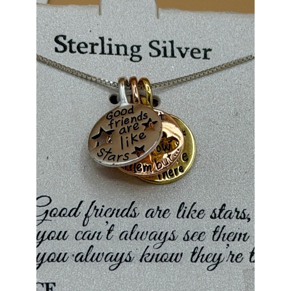 Timeless 925 Sterling Silver Good Friends Stars 18in Charm Necklace - Picture 2 of 10